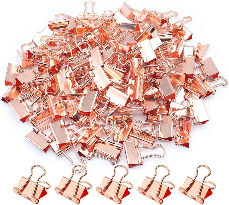 YCVIORING Rose Gold Binder Clips, Mini Paper Clip, Small Paper Clamps 15mm (5/8 inch), 100 Pack Micro Size Office Clips for Home School and Business (Rose Gold) - Image 1